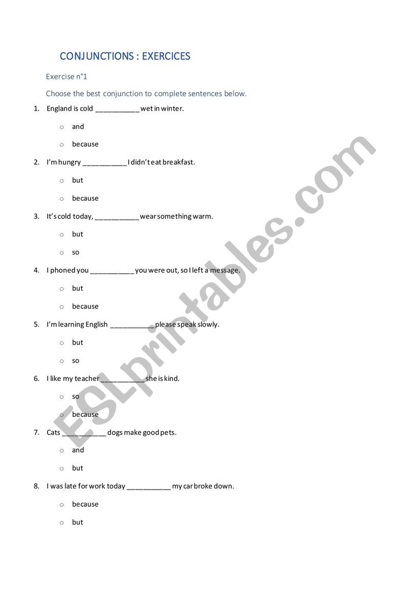 Conjunctions worksheet