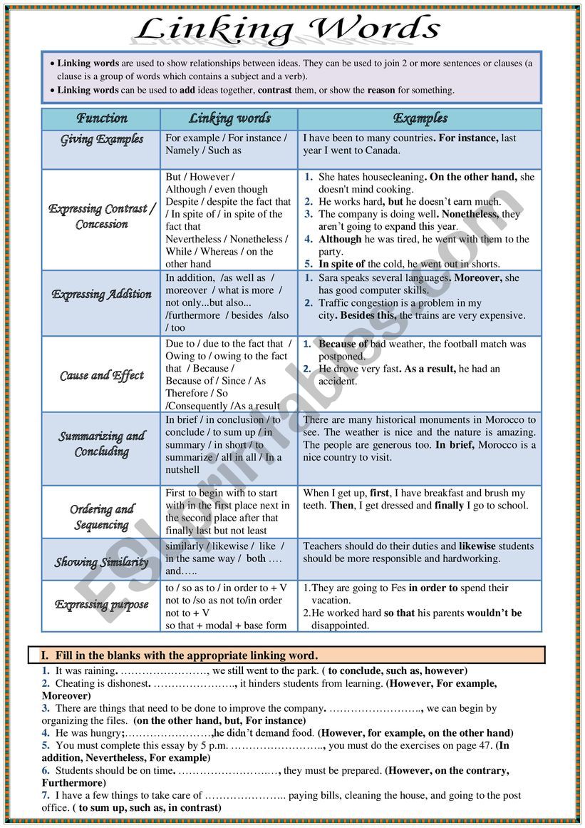 Linking Words worksheet