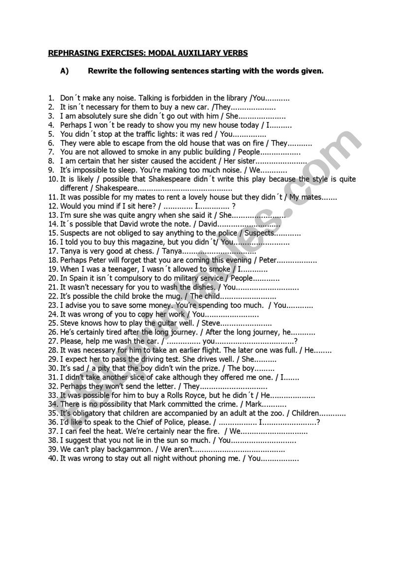 Modals worksheet