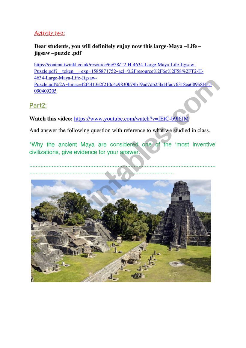 the maya (part2) worksheet