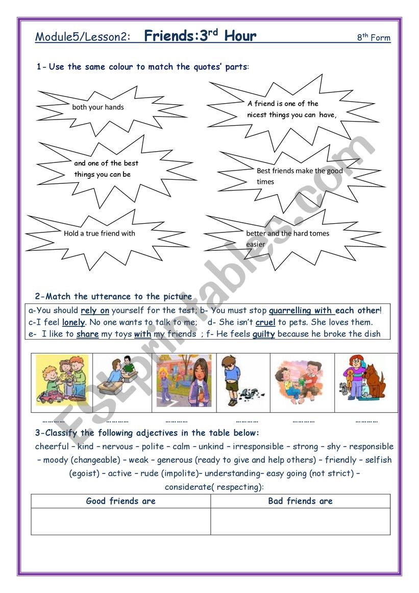 friends group session worksheet