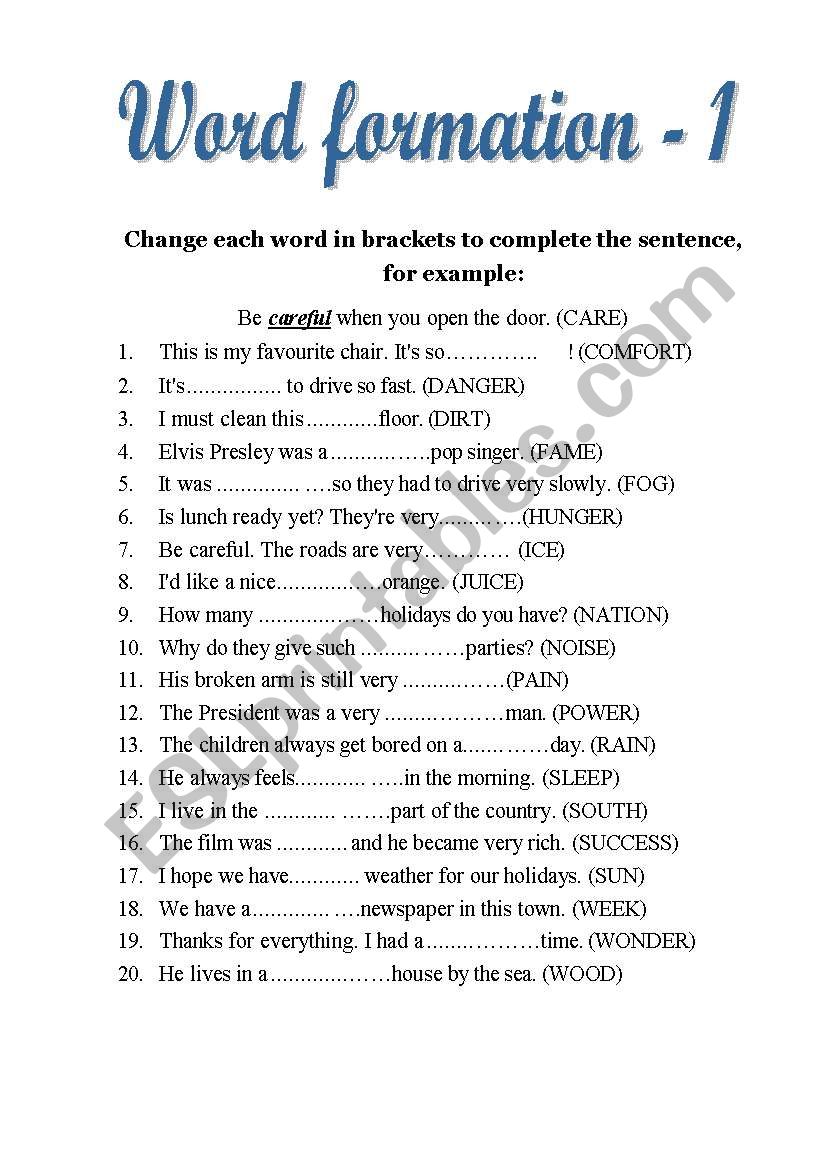 Word formation worksheet