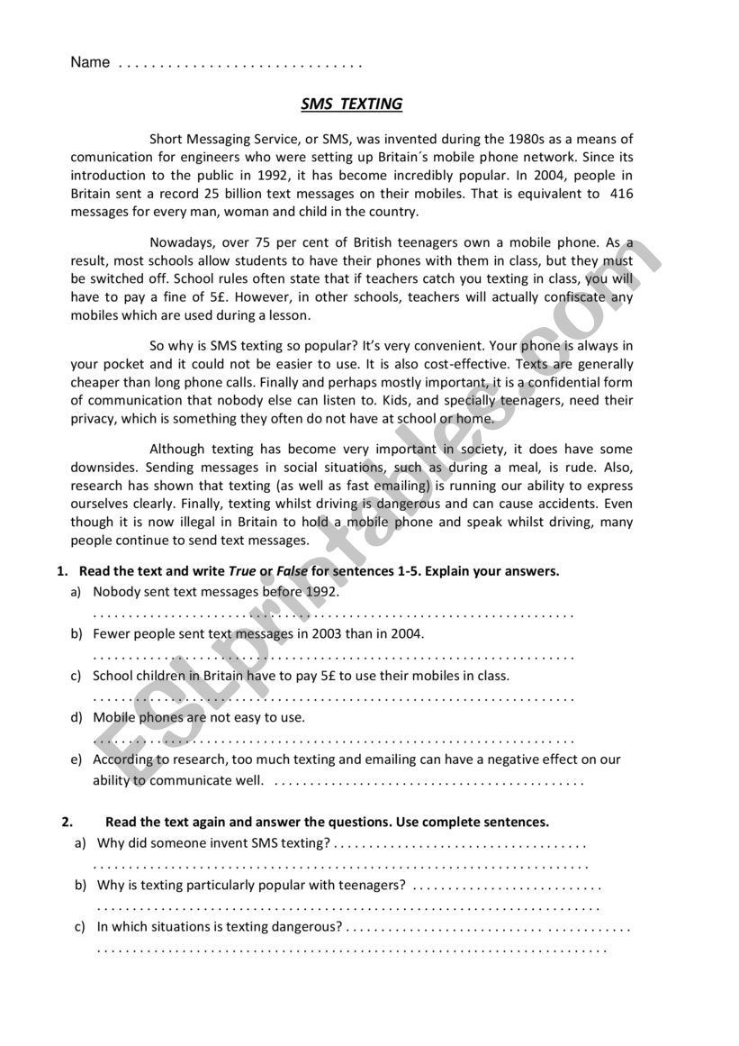 English exam worksheet