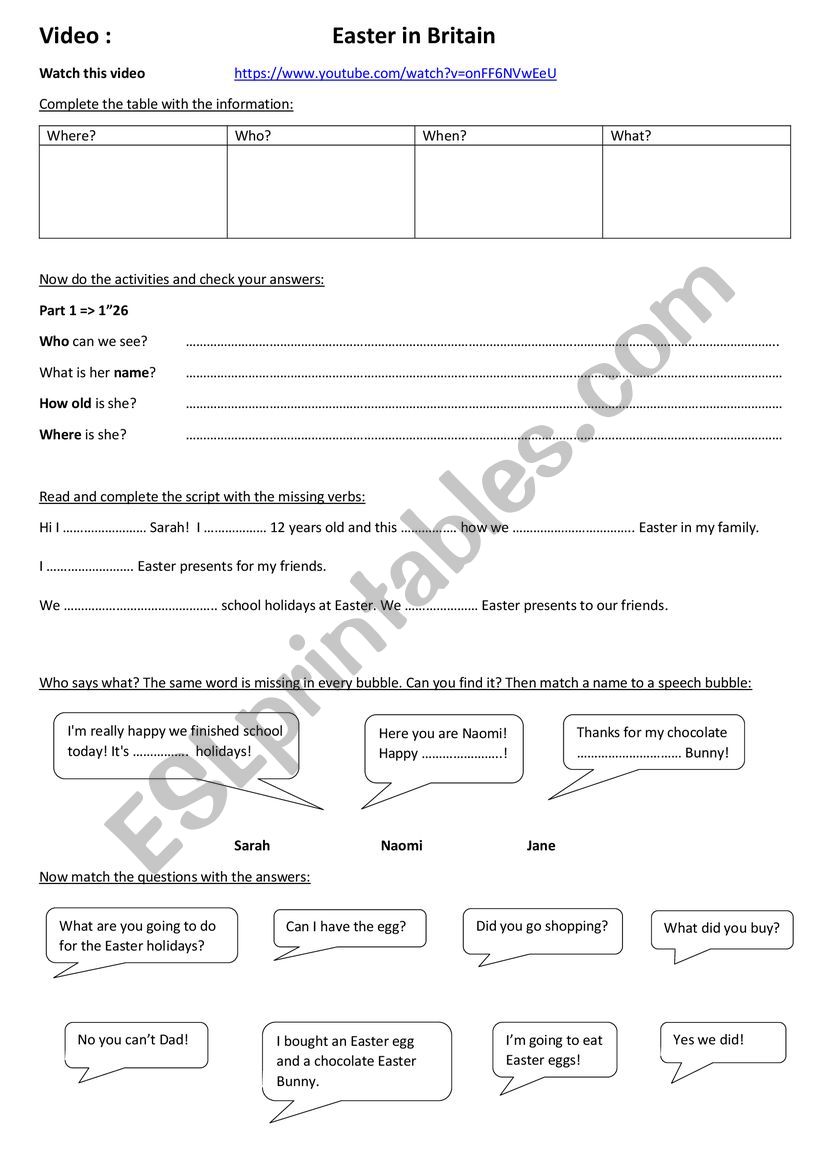 Easter in Britain Video Worksheet