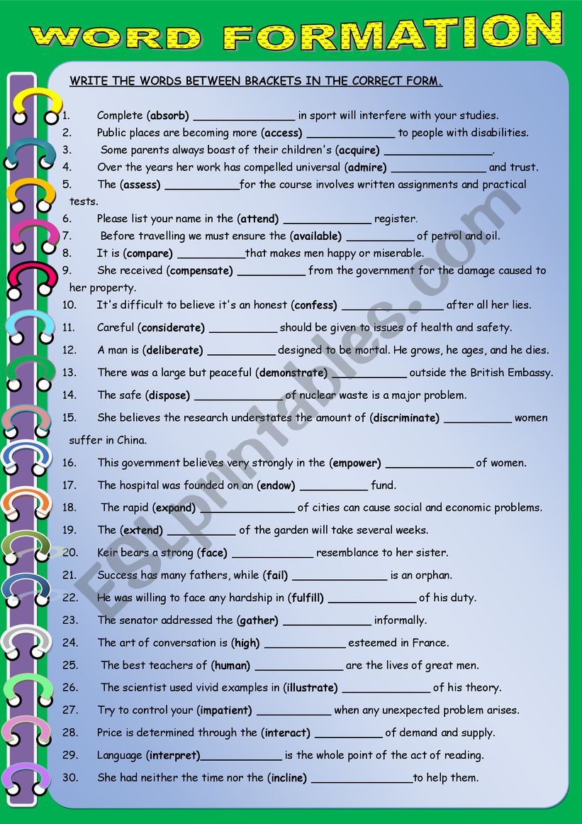 WORD FORMATION worksheet