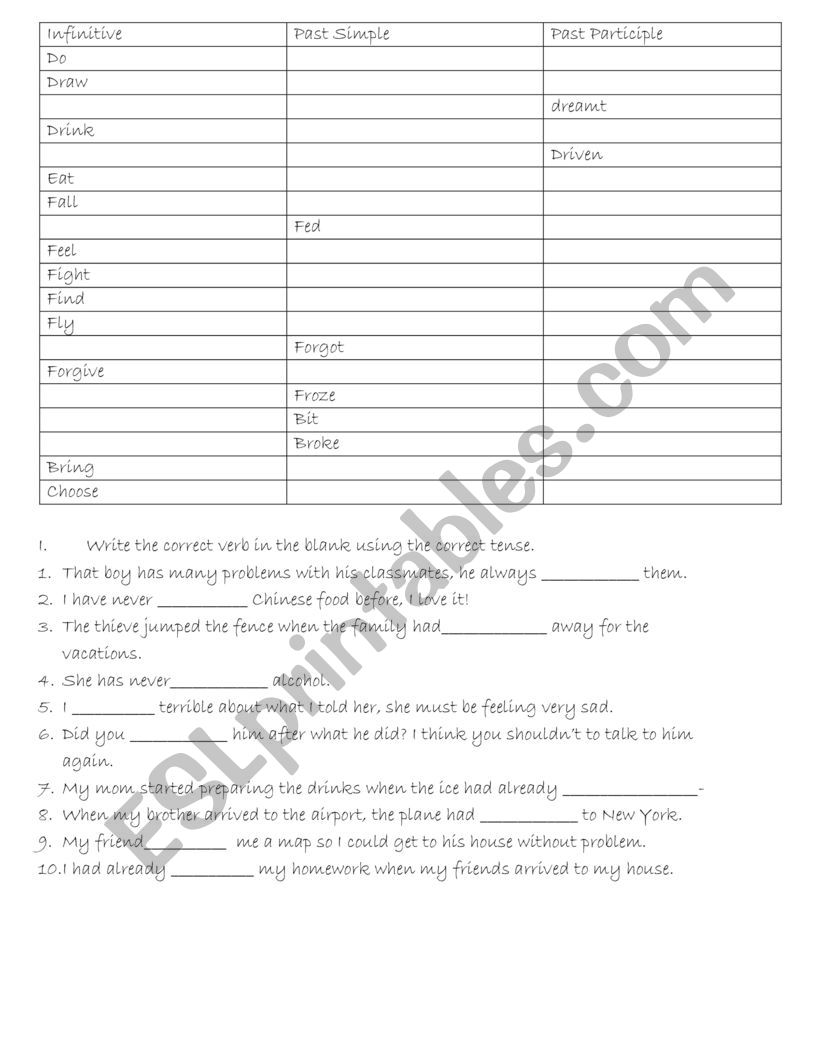 Irregular Verbs from do-choose