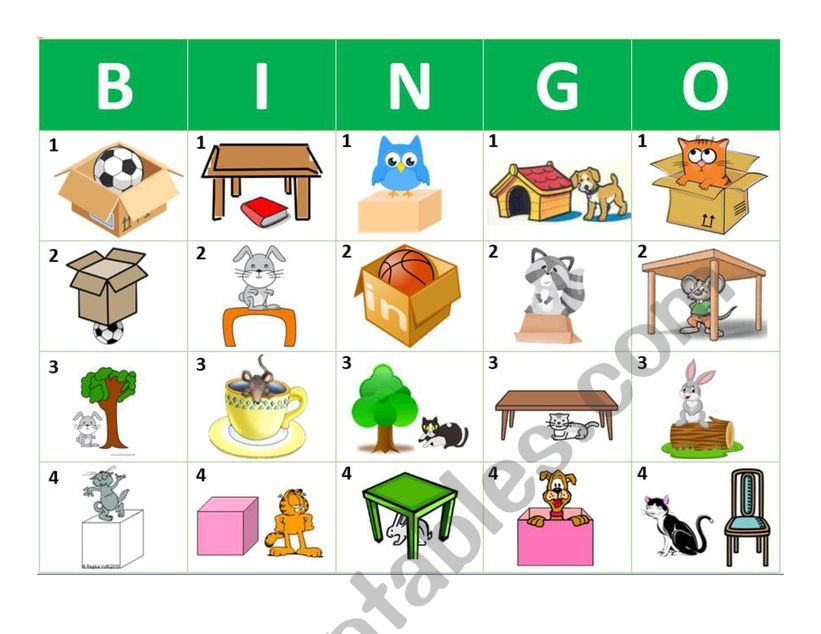 PREPOSITIONS BINGO II worksheet