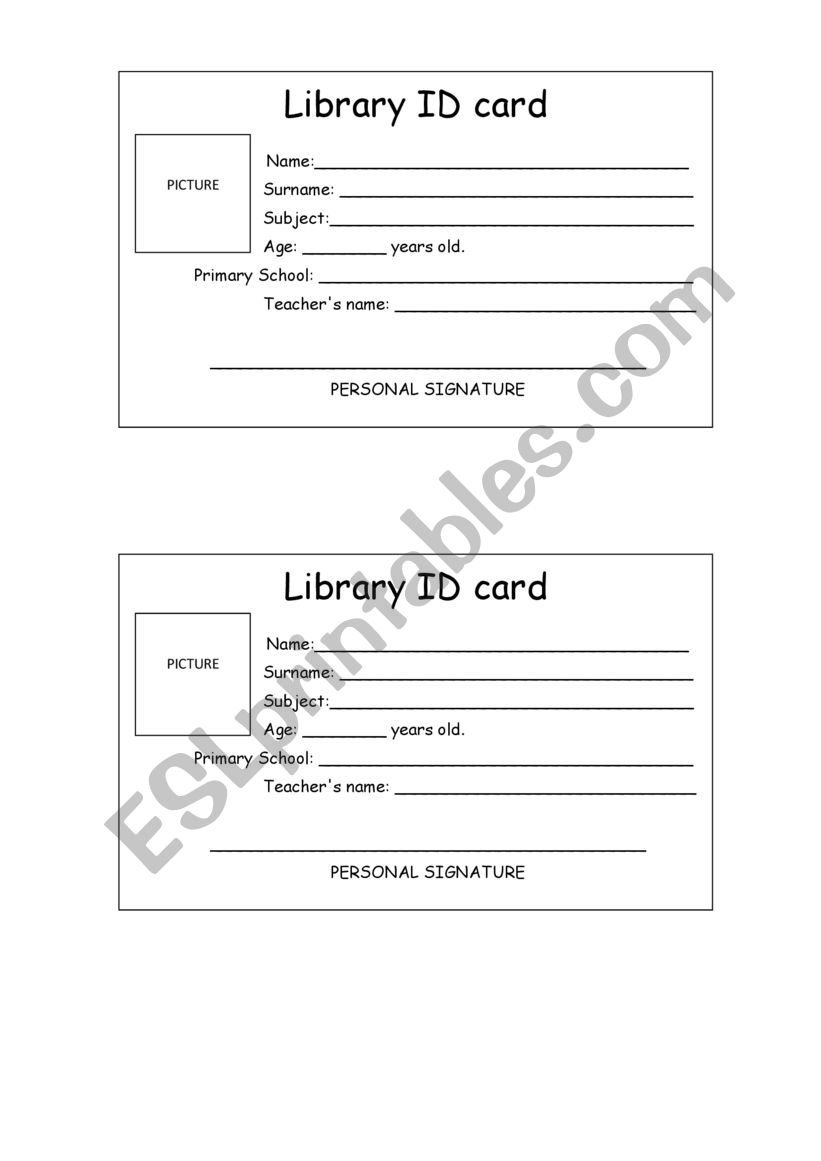 Library ID worksheet