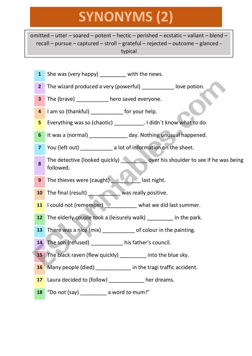 Synonyms2 worksheet