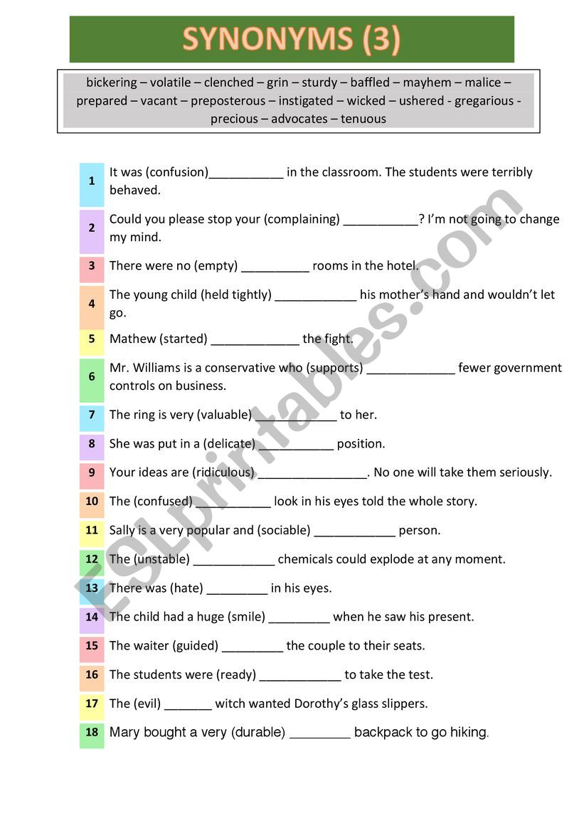 Synomyms3 worksheet