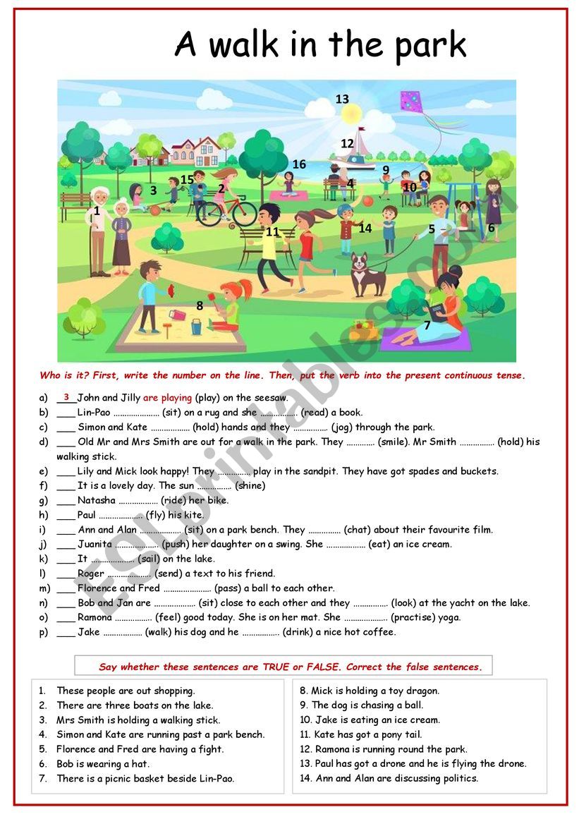 A walk in the park worksheet
