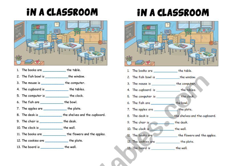 In the classroom - prepositions