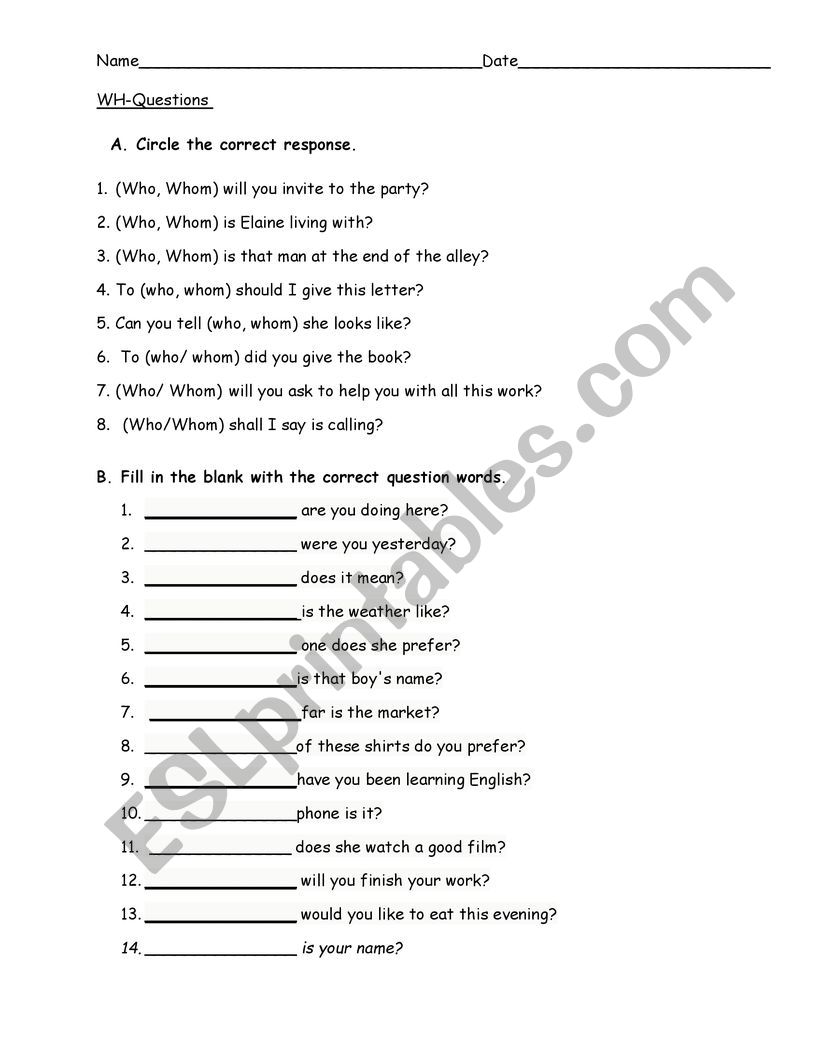 WH-Questions  worksheet
