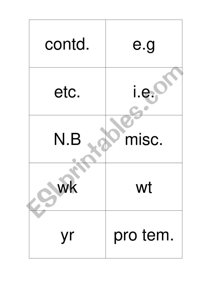 abbreviations worksheet