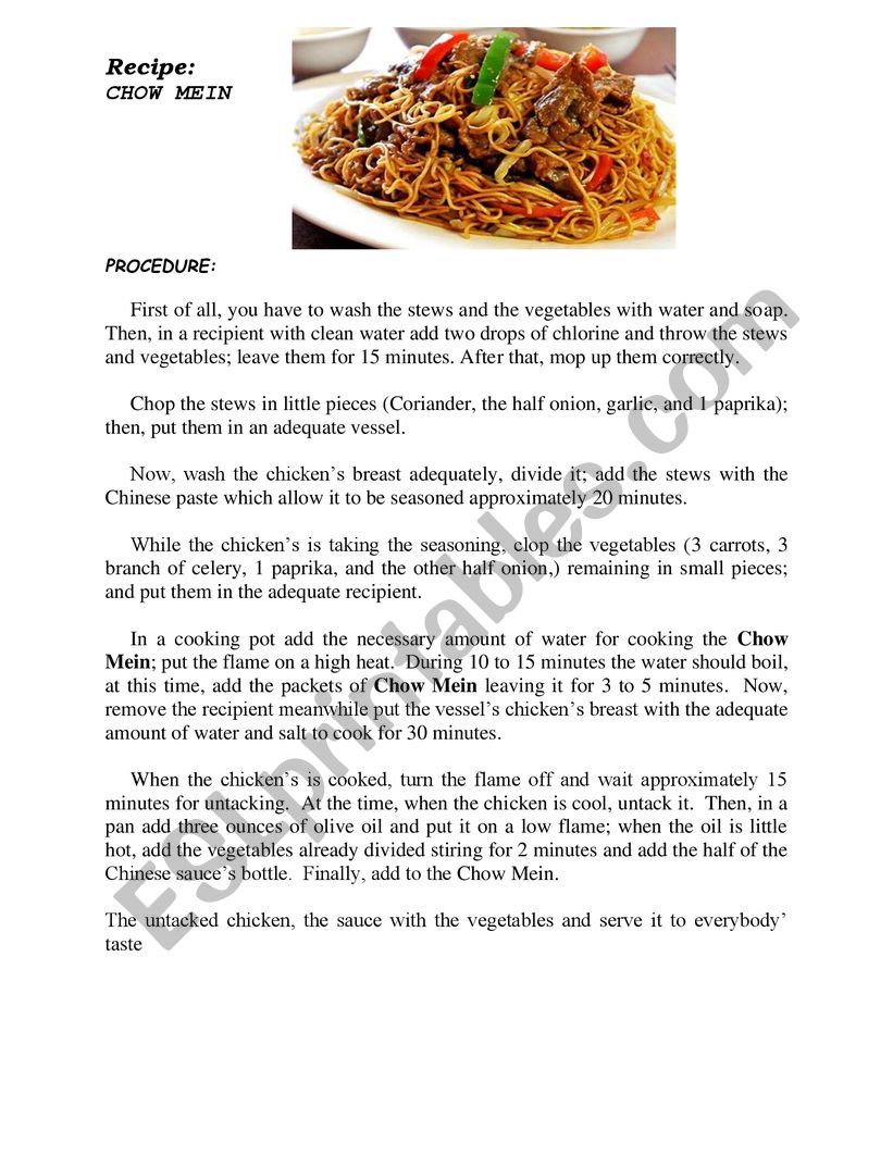 FOOD: CHOW MEIN  worksheet