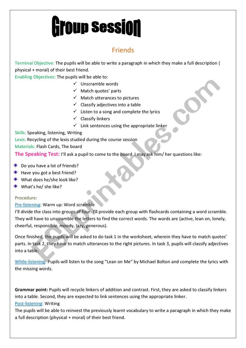 friends group session lesson plan