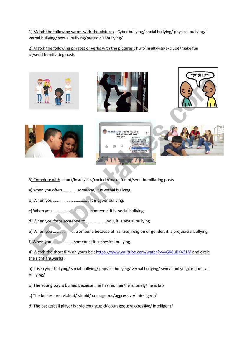 Bullying worksheet