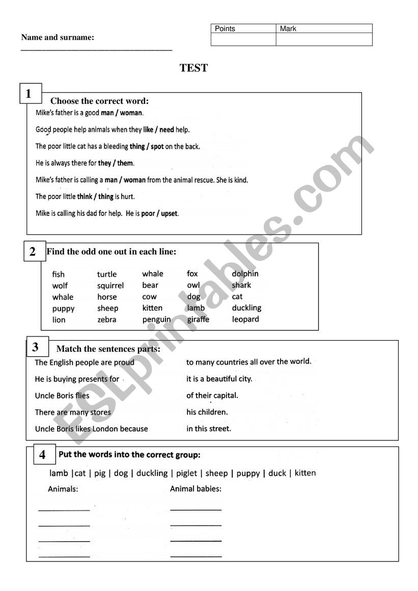 TEST worksheet