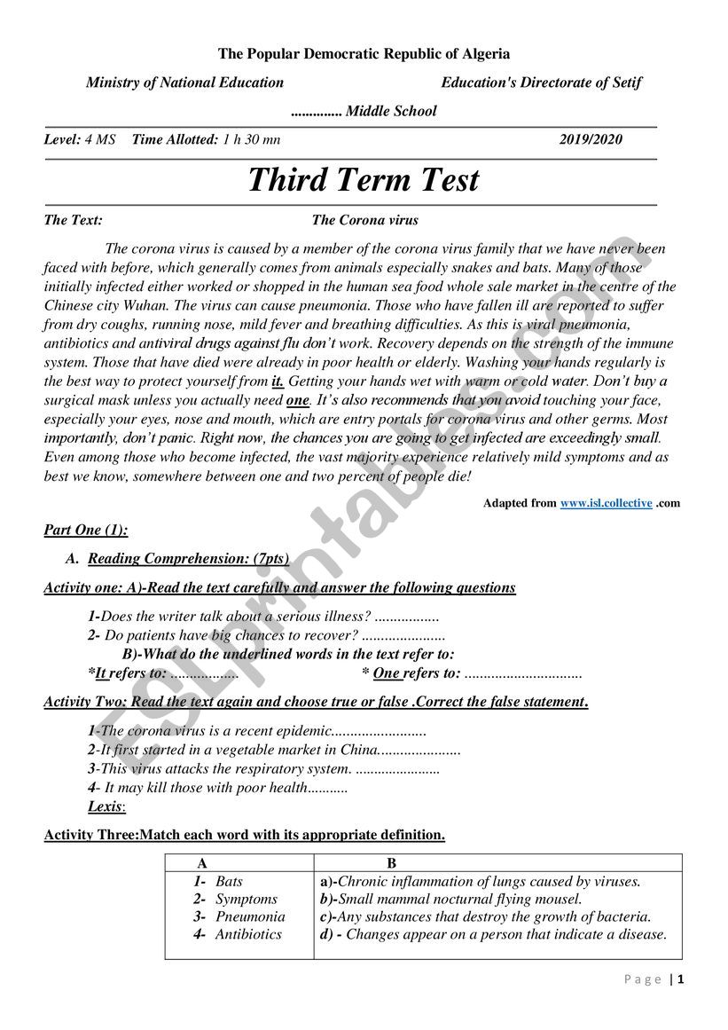 The Last English Test  worksheet