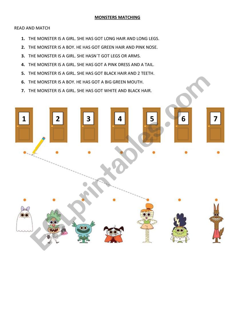 Monsters - parts of the body worksheet