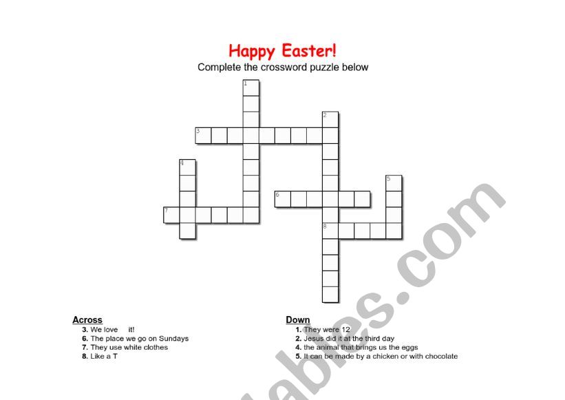 Happy Easter Crossword worksheet