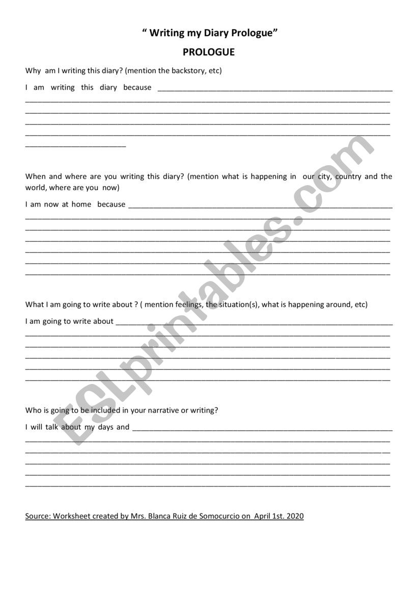 writing a prologue worksheet