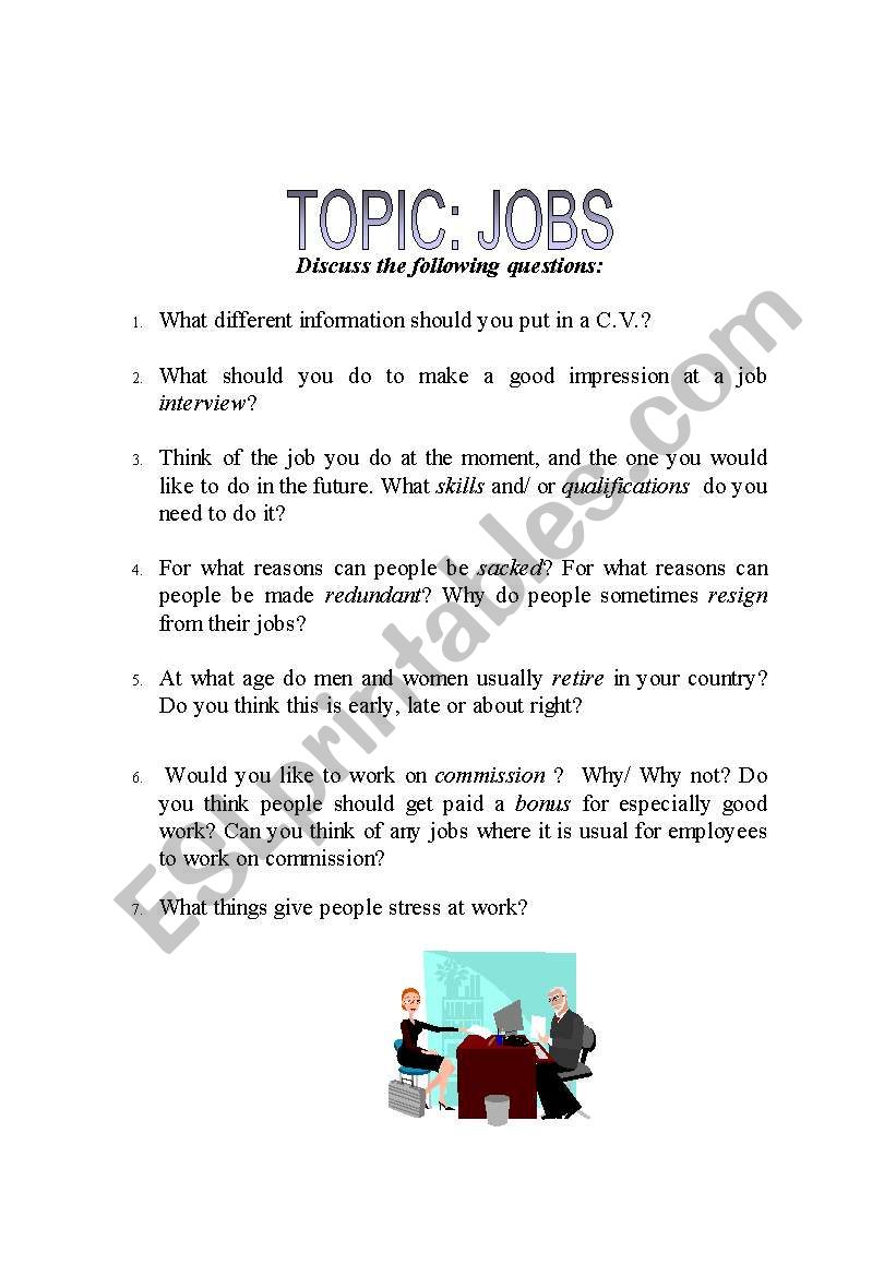Disscussing job situations worksheet