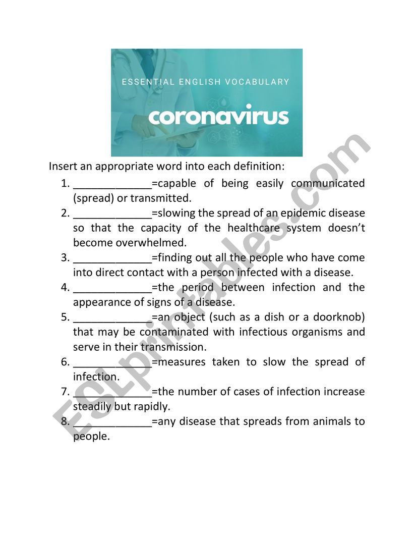 Coronavirus vocabulary worksheet