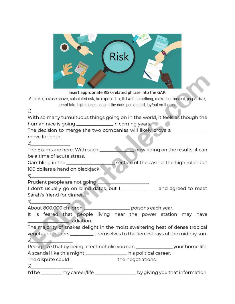 Risk vocabulary worksheet