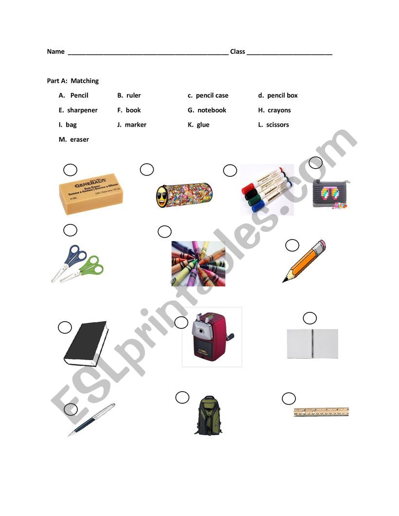 Classroom objects worksheet