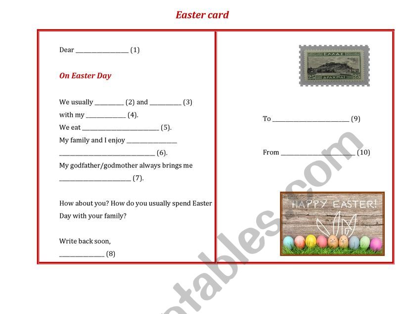 Easter card worksheet