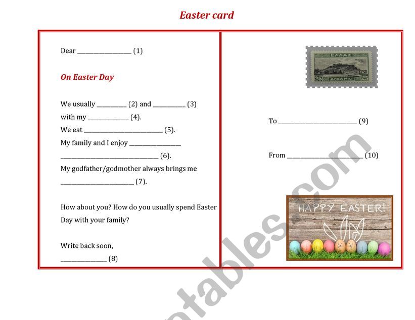 Easter card worksheet