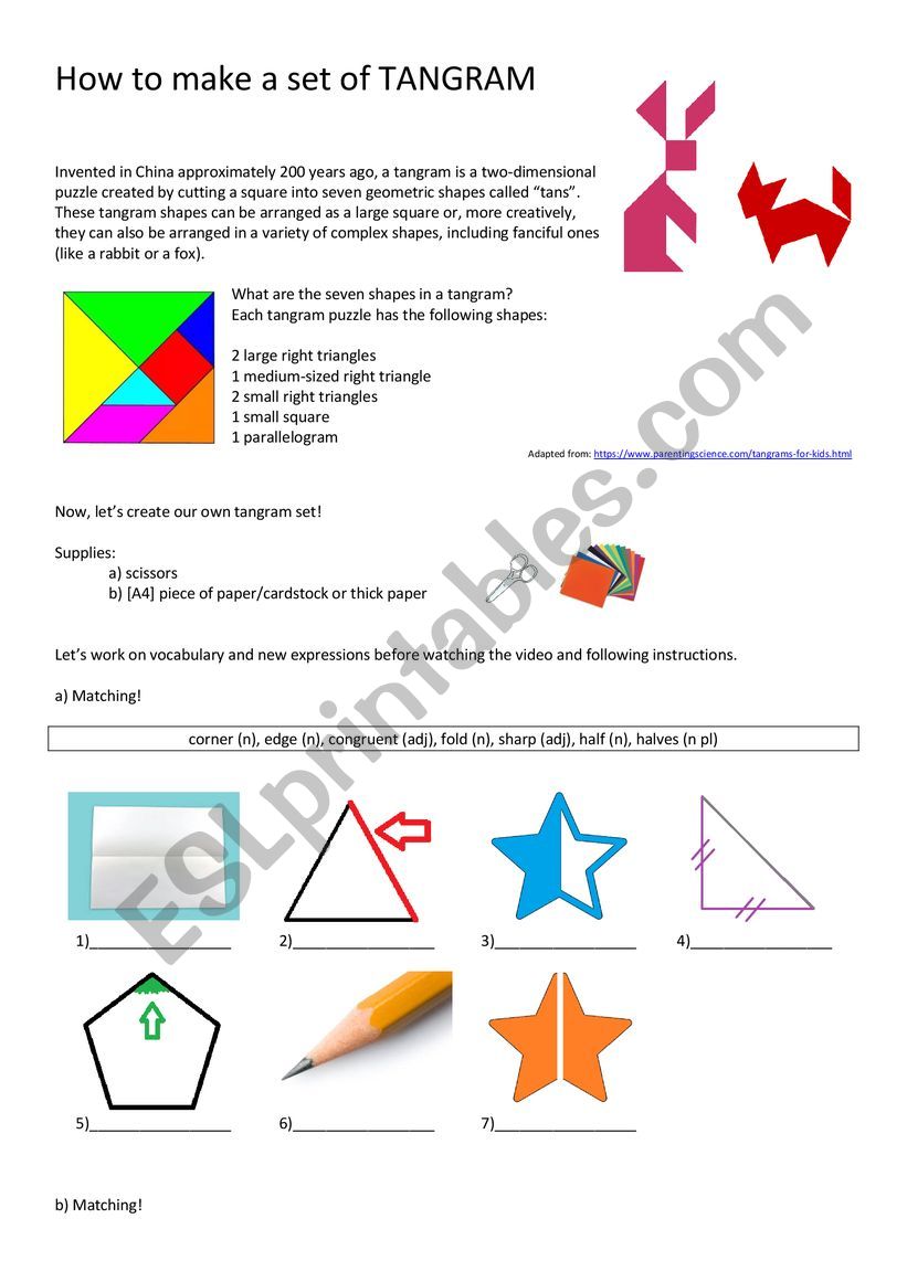 TANGRAM and modal verbs worksheet