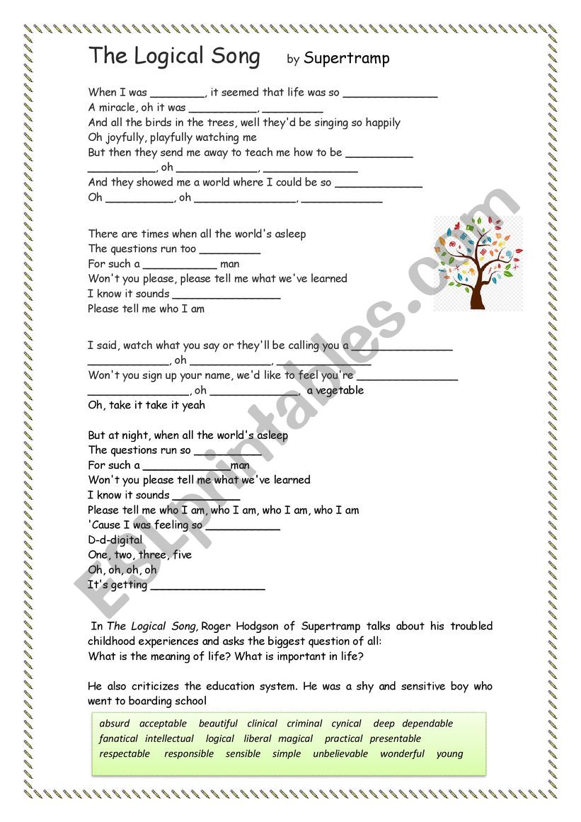 THE LOGICAL SONG worksheet