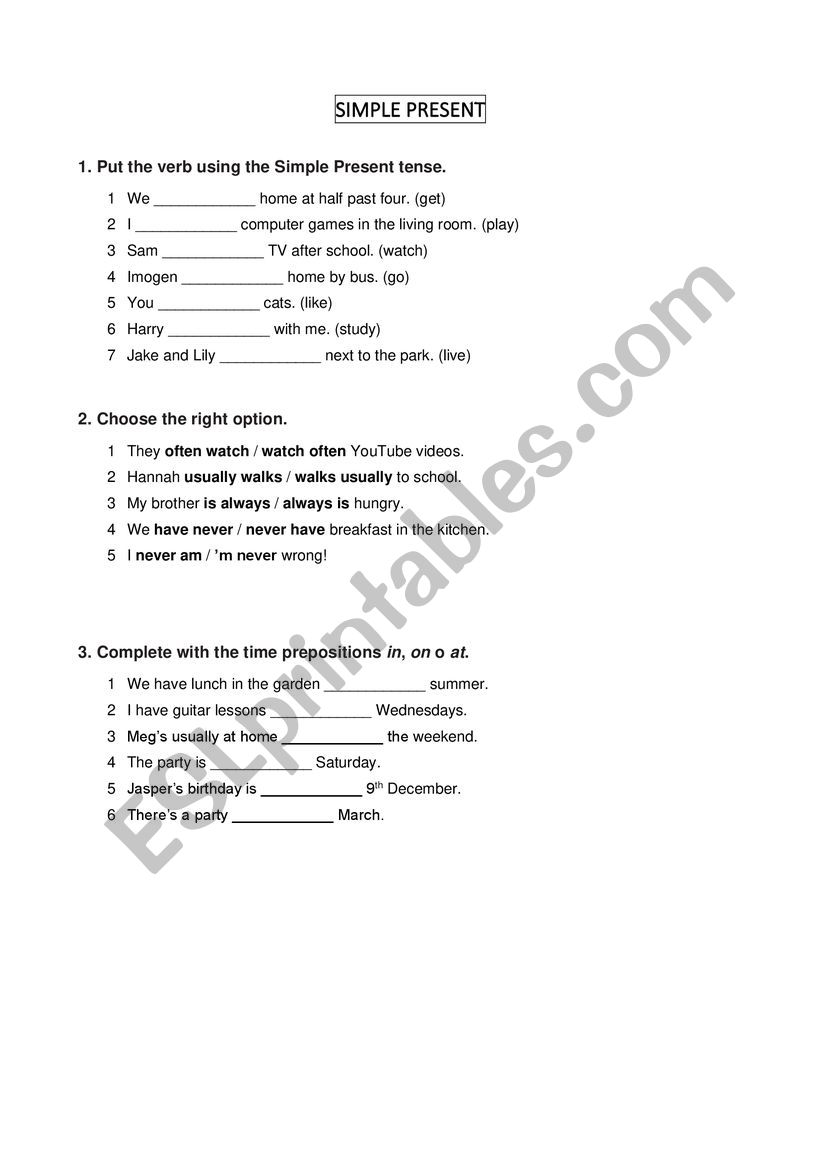 simple present worksheet