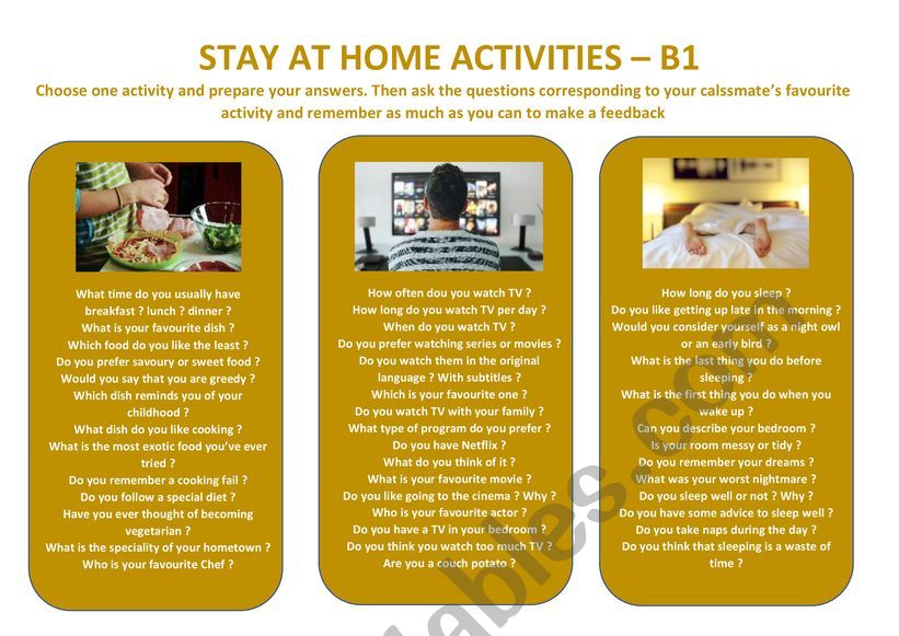 STAY AT HOME ACTIVITIES B1 worksheet