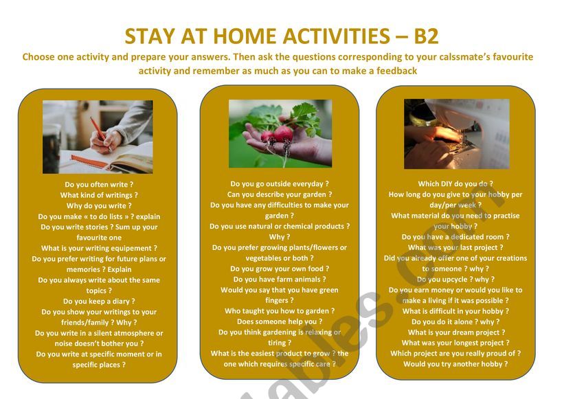 STAY AT HOME ACTIVITIES B2 worksheet