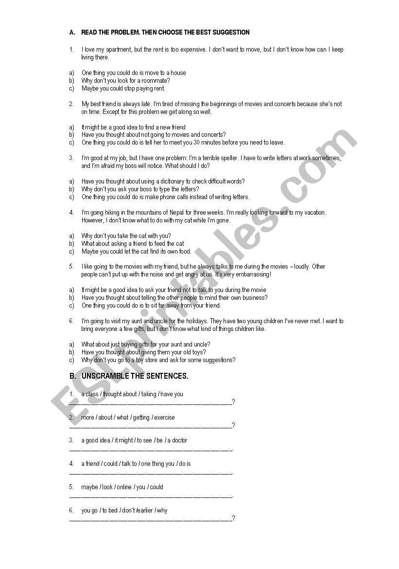 Making suggestions worksheet