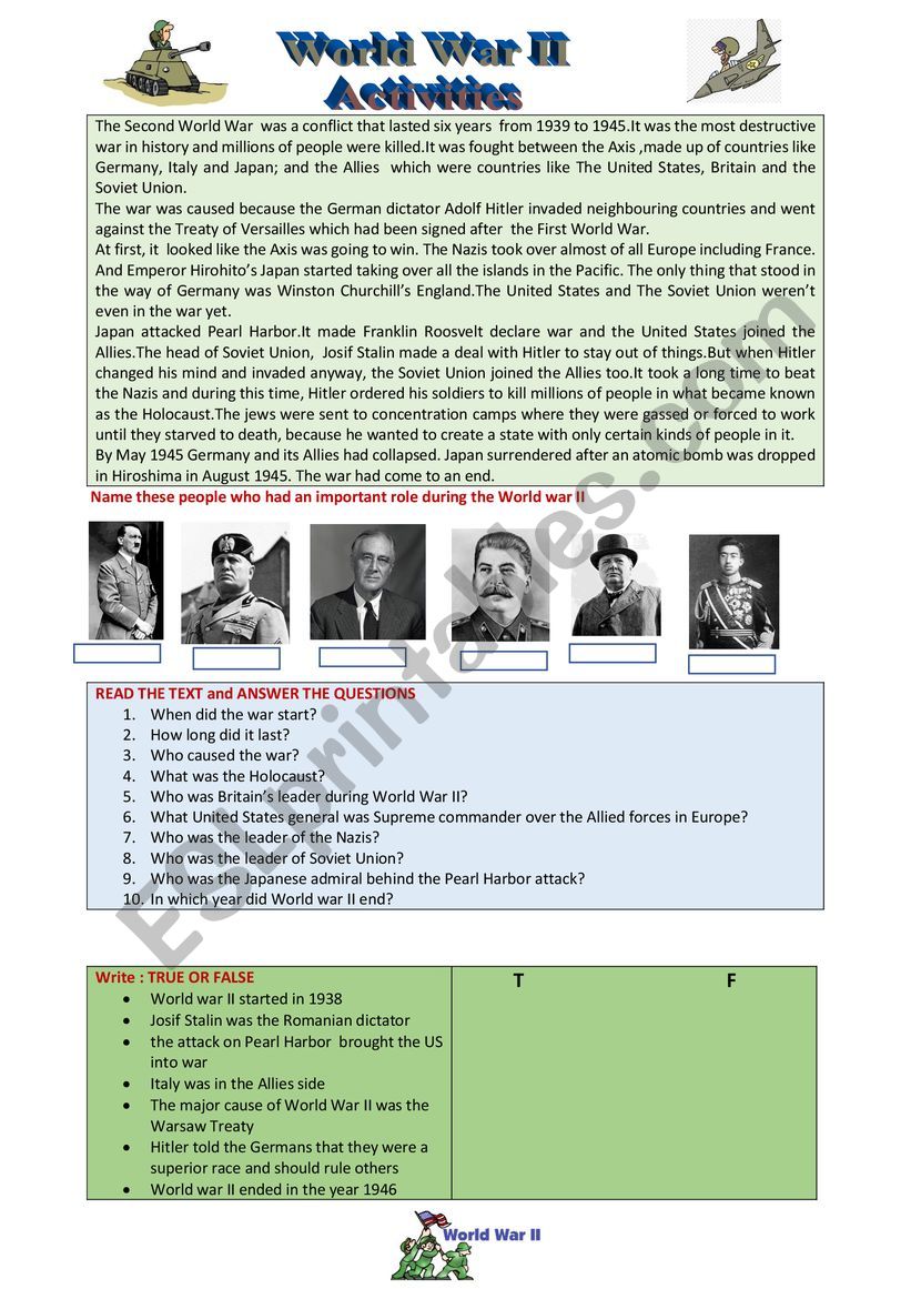  World War II worksheet