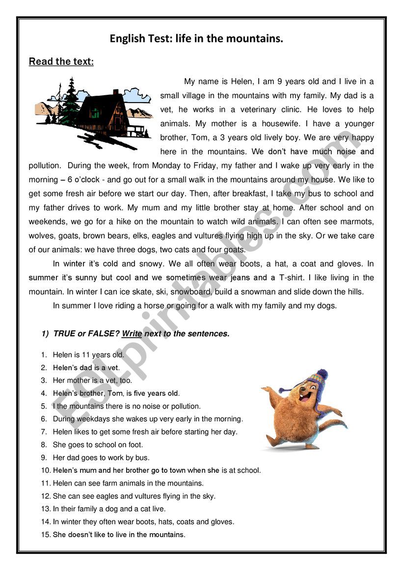 Life in the mountains  worksheet