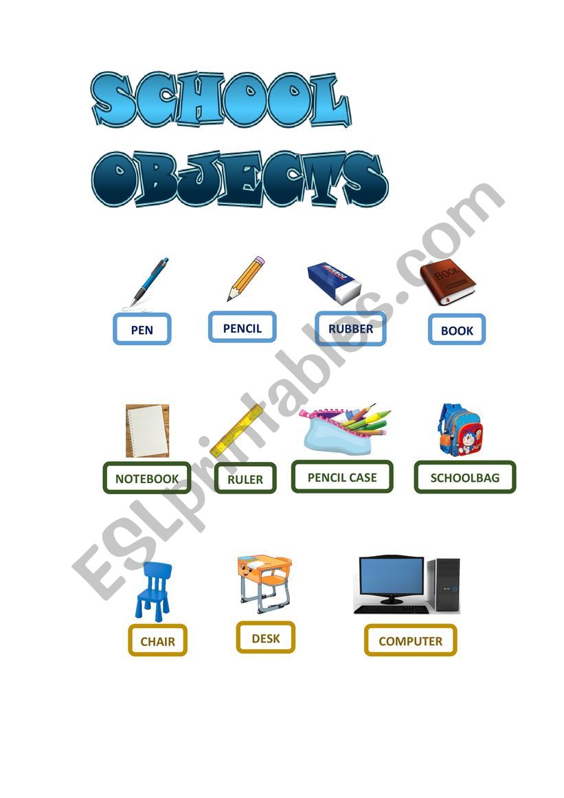 school objects worksheet