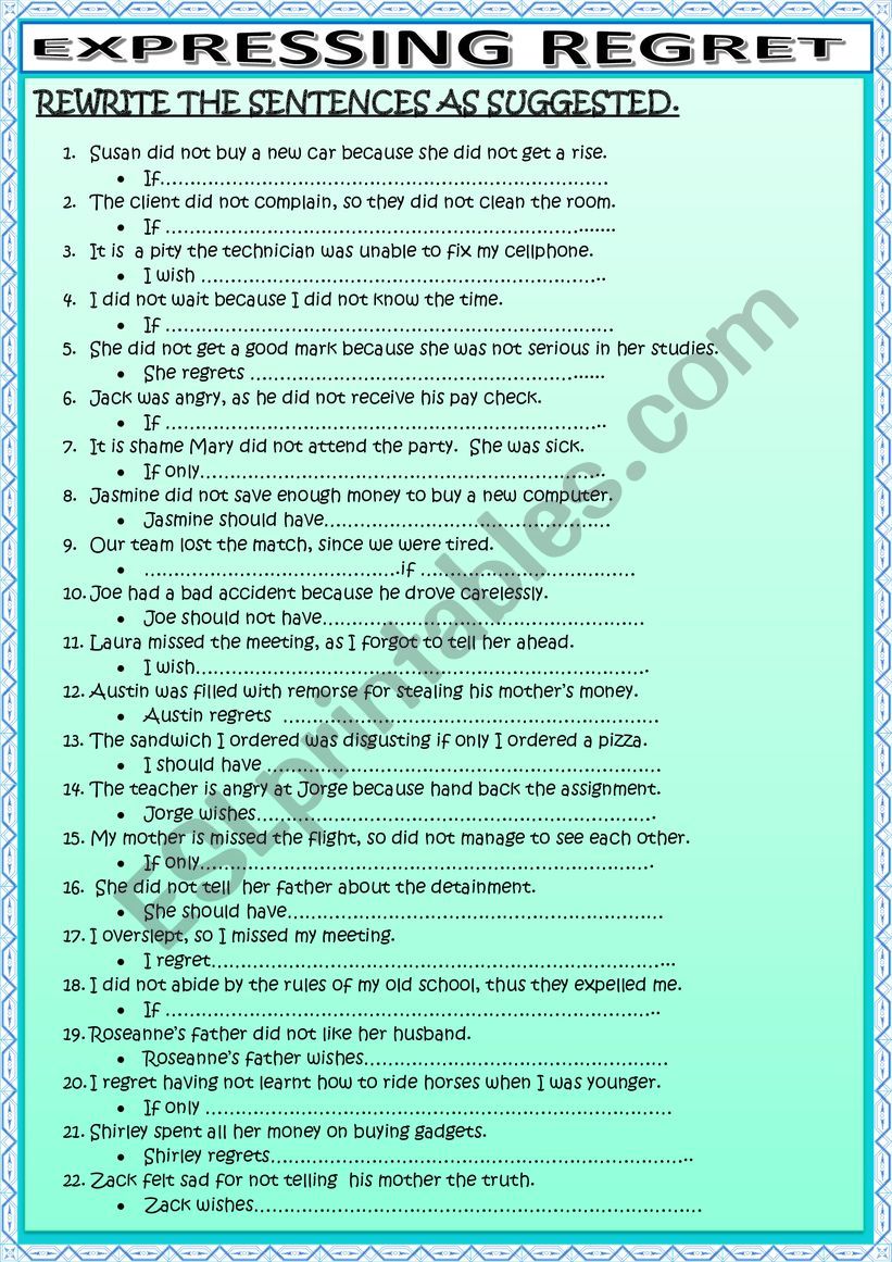 EXPRESSING REGRET worksheet