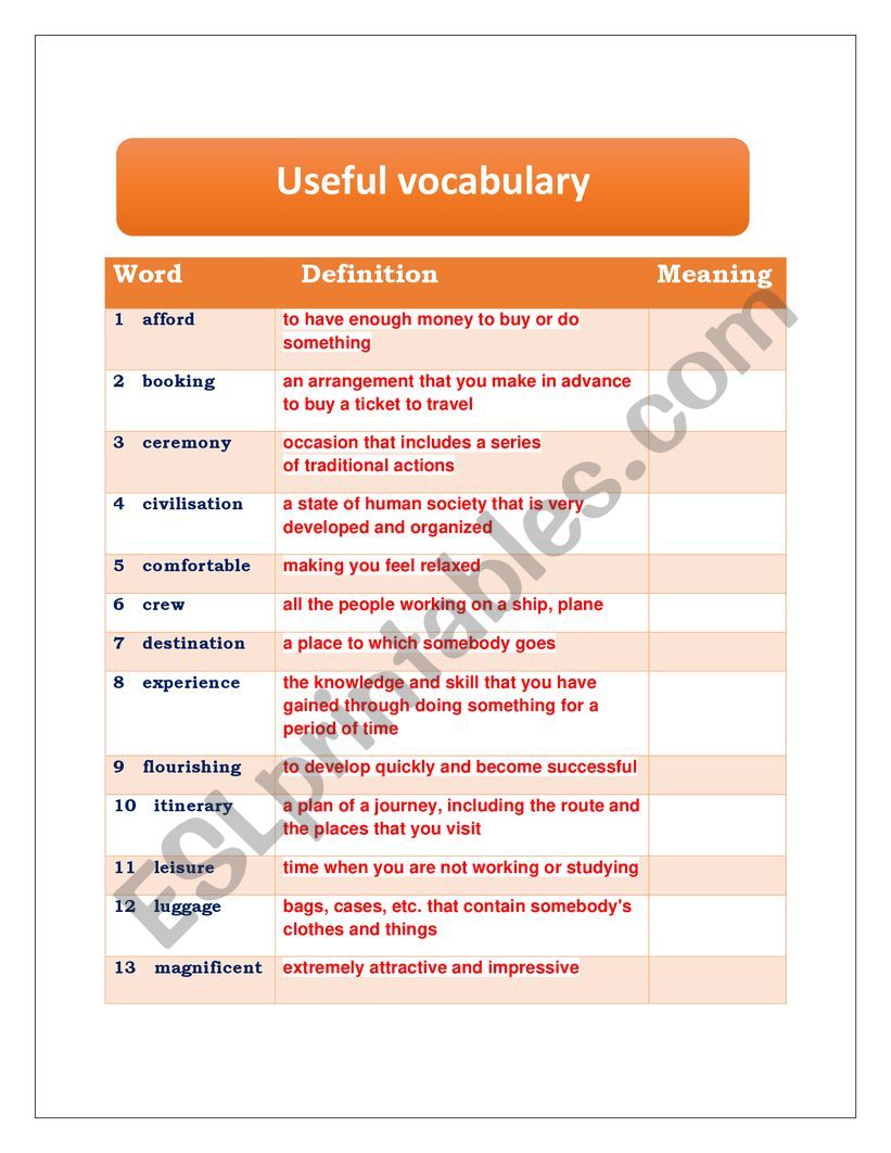 tourism vocabulary worksheet