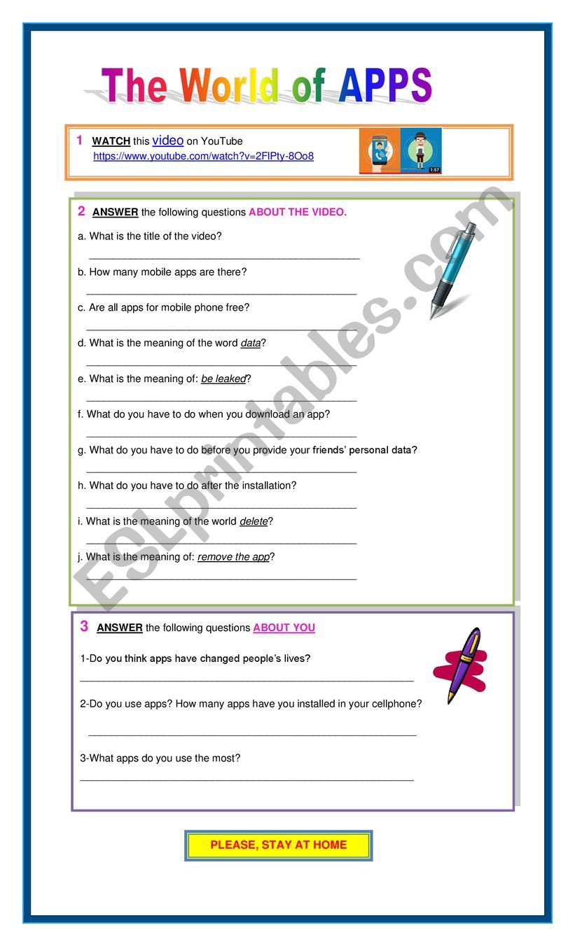 Video The World of Apps worksheet