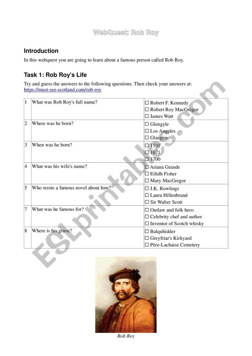 WebQuest: Rob Roy worksheet