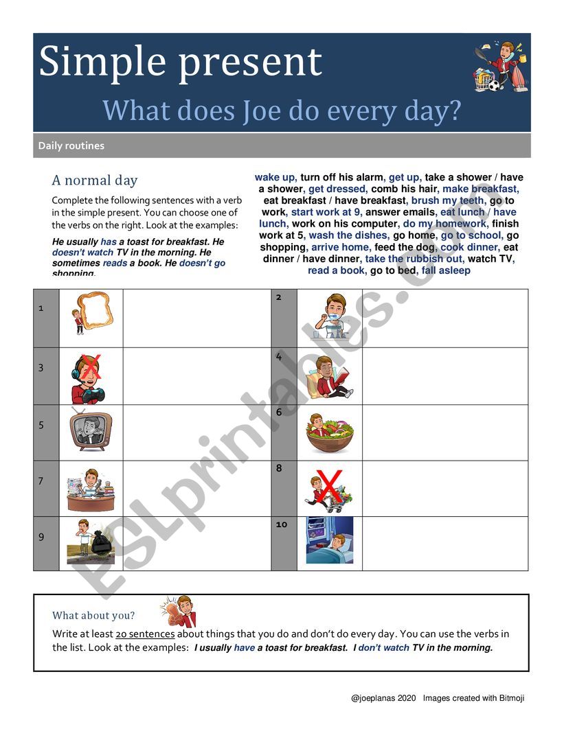 A normal day - Simple present worksheet