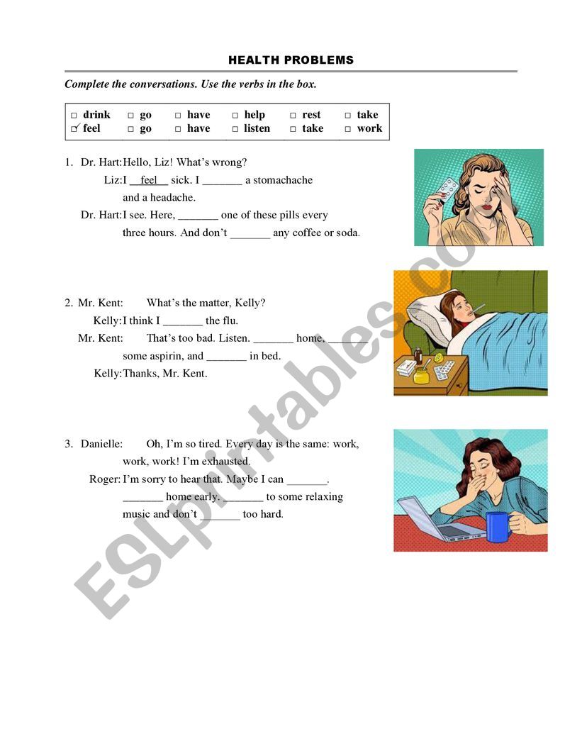 Health problems worksheet