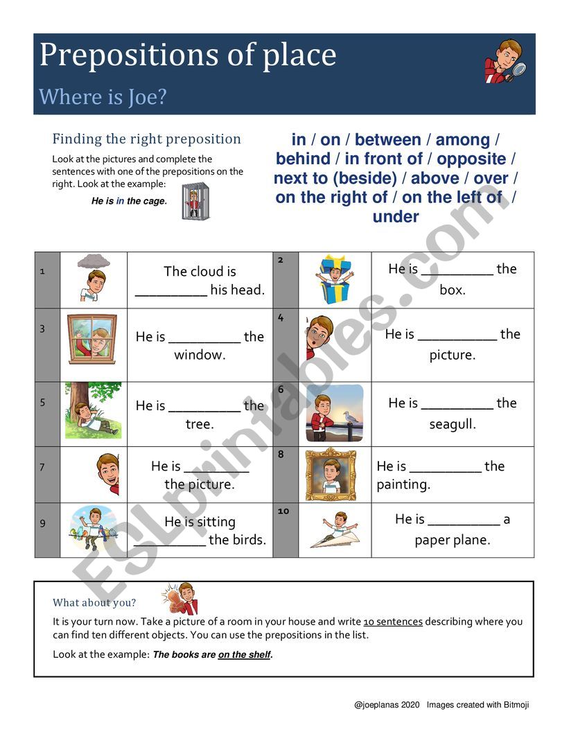Where is Joe?- Prepositions of place