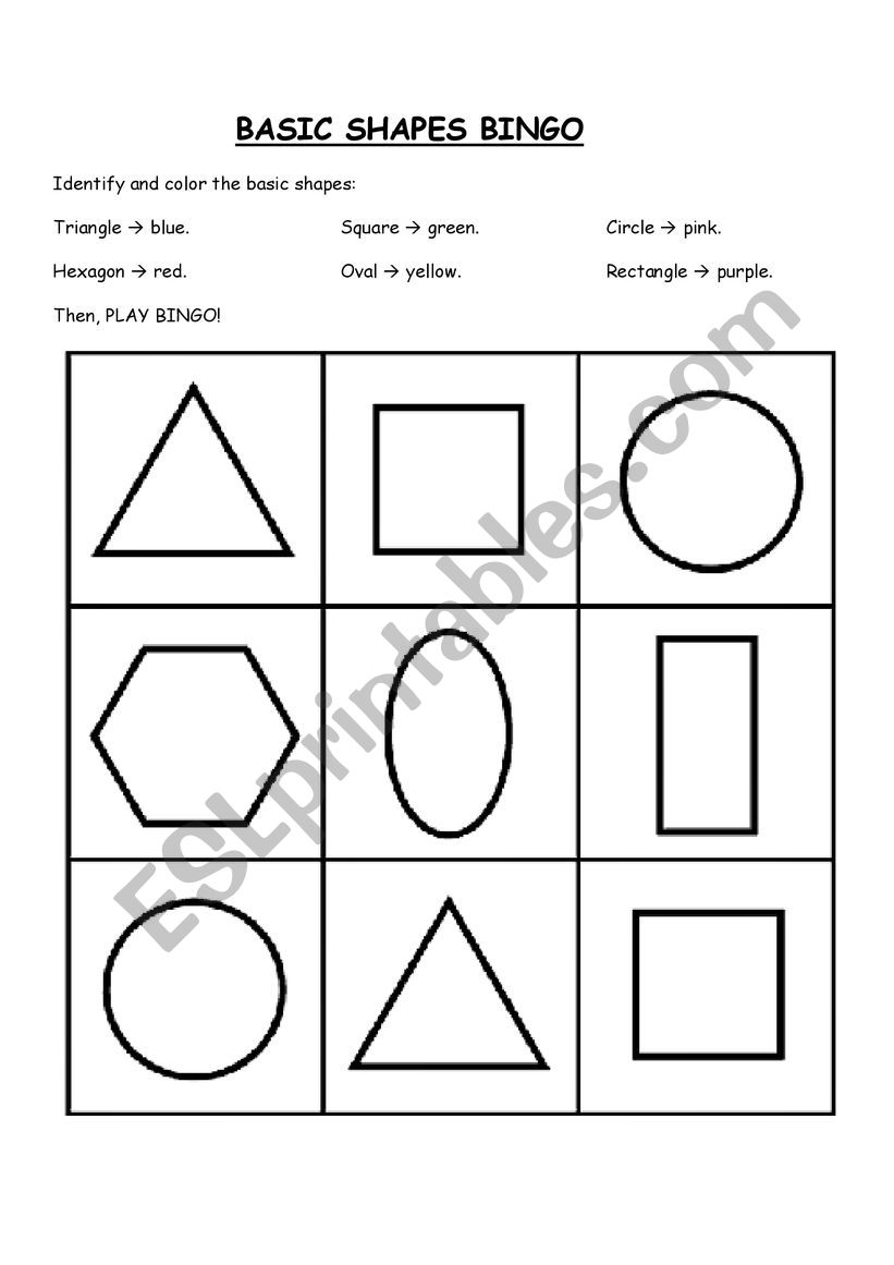 BASIC SHAPES BINGO worksheet