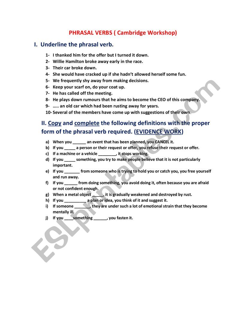 PHRASAL VERBS  worksheet